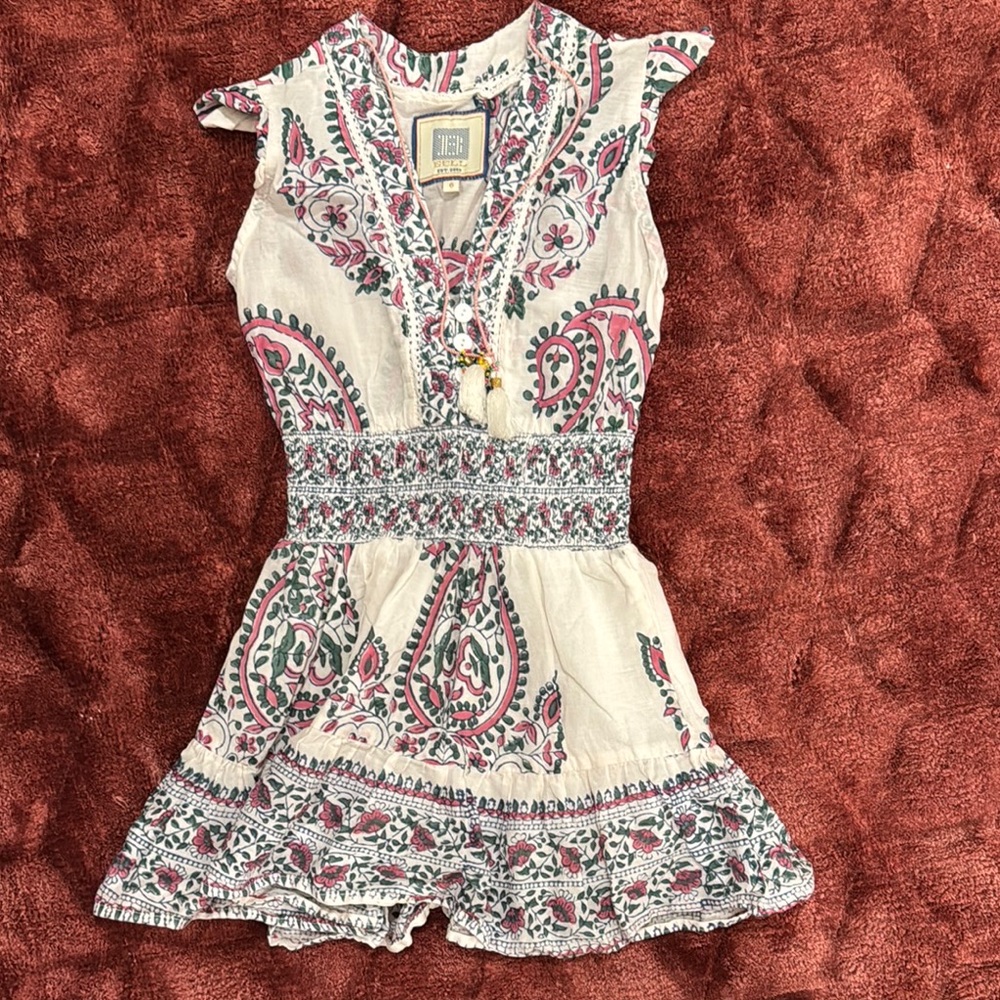 Bohemian Paisley Dress with Pink and Green. Stretchy waist band. Soft fabric.